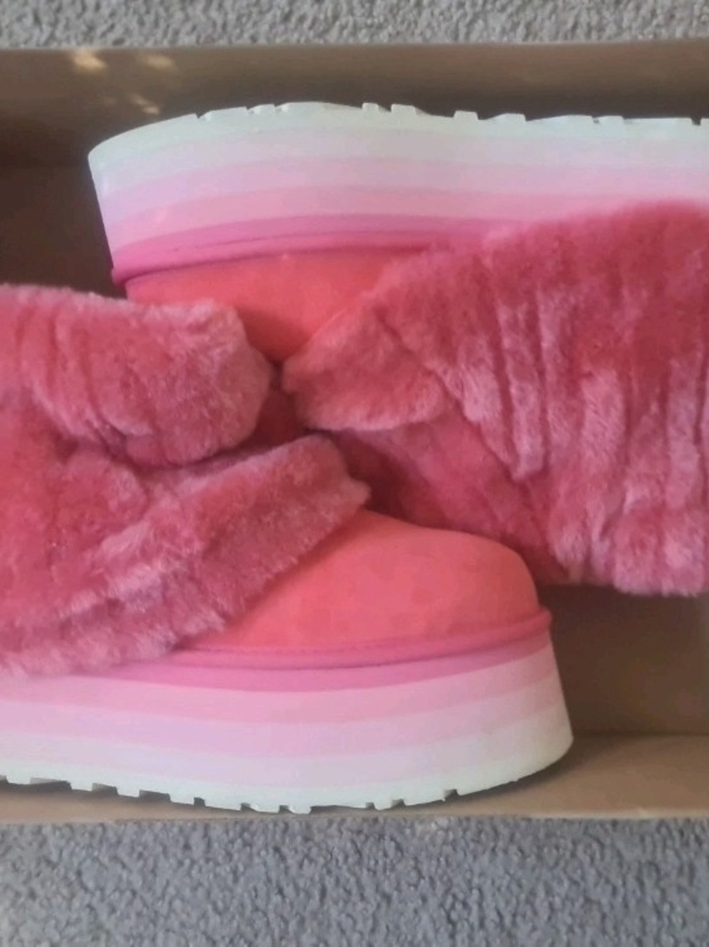 UGG Pink Fuzzy Platform Ankle Boots